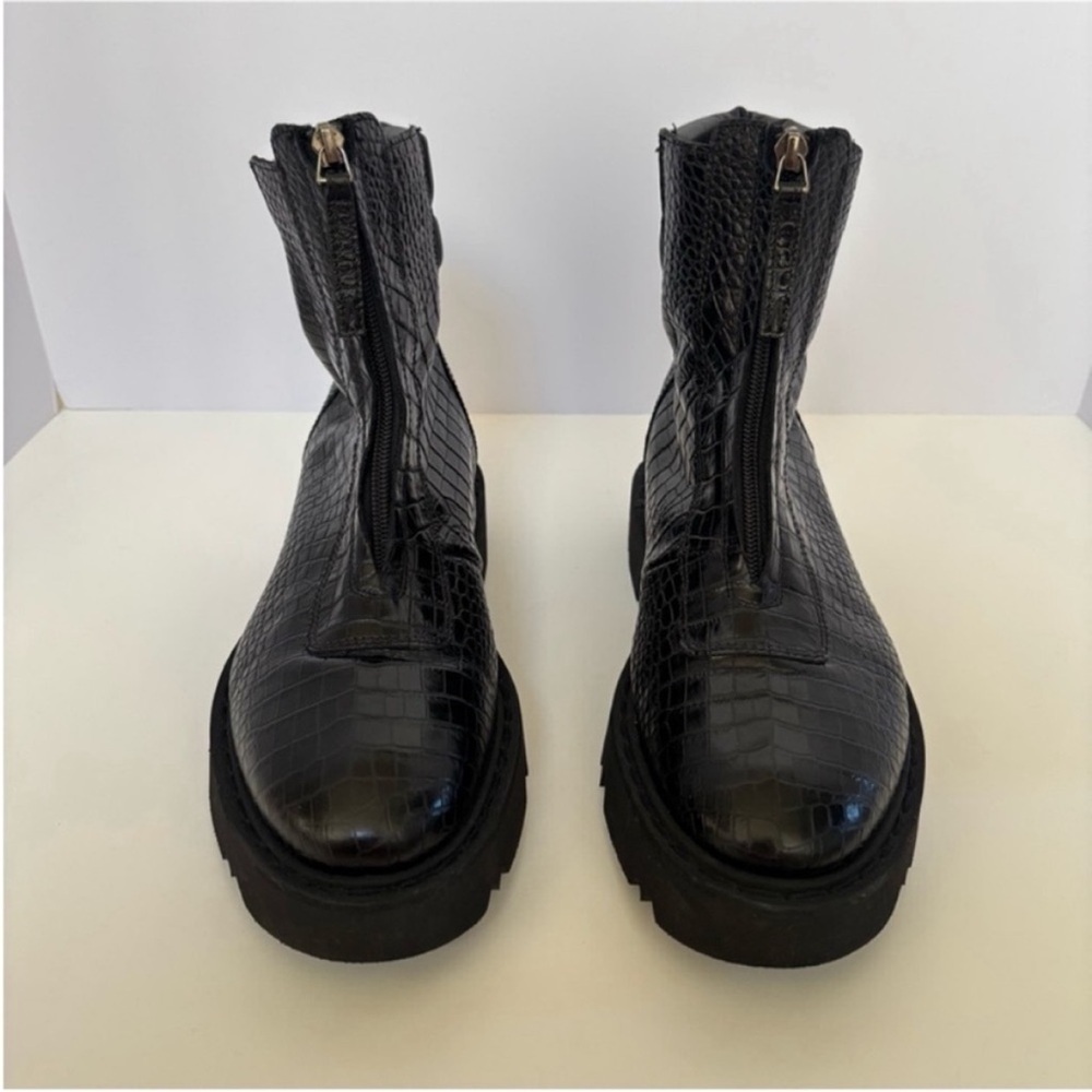 Aquatalia Combat Weatherproof Boots Moto Croc Embossed Leather Black Size 10.5 - Picture 6 of 16